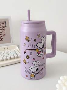 SNOOPY 1 件史努比 50 盎司大容量保温杯，便携式旅行杯，不锈钢咖啡杯带吸管