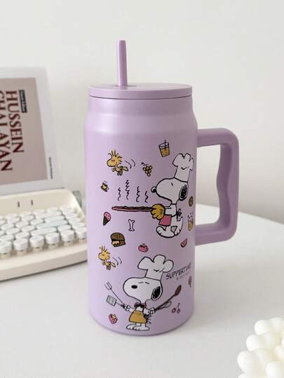 SNOOPY 1 件史努比 50 盎司大容量保温杯，便携式旅行杯，不锈钢咖啡杯带吸管