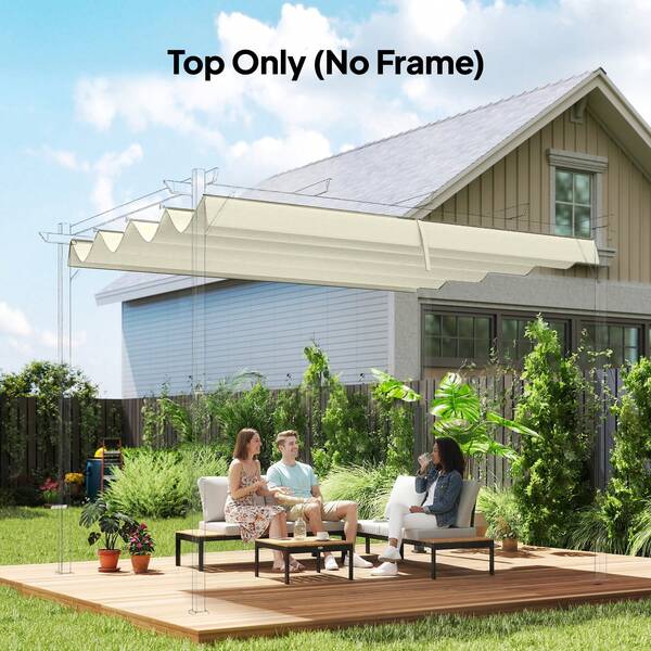 Outsunny Retractable Pergola Canopy, Sun Shade Cover Top Only, UV30+ Protected 8' X 9.4' Replacement Canopy Fabric For 7' X 10' Pergola Frame, Cream White