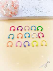 Caixa misteriosa com dez peças de cores aleatórias, piercing no nariz, piercing no nariz em forma de C com tinta cozida, piercing na sobrancelha, piercing no osso da orelha, acessório para perfuração humana, presente de aniversário para mulheres