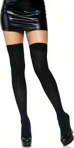 Women's Solid Hue Thigh Highs - màu đen - Xem 7