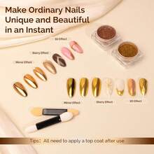 2Pcs Chrome Nail Powder For Gel Nails,Metallic Mirror Effect Pigment Stylish And Technological Fine Glitter For Home DIY Salon Use{"Color_name":"GoldandChampagne"} - 金色和香檳色 - 查看 4