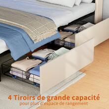 Upholstered Bed 140x190 Cm With 4 Drawers, With LED & USB, Storage Bed With Storage, 2 Person Bed, Metal Frame, Faux Leather, Beige - 查看 4