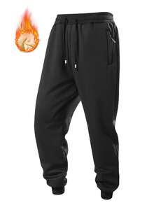 1pc Men's Winter Thermal Lined Sweatpants, New Loose Fit Drawstring Waist Casual Pants - Black - View 3
