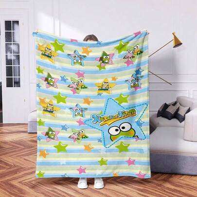 Sanrio 1 Peça Cobertor de Flanela com Estampa de Sapo, Adequado para Cama e Camping, Hora da Soneca | Confortável em Todas as Estações | Presente Ideal para Feriados