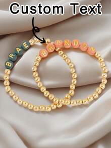Customized Multi-Color Letter Beads And Round Beads Bracelet Set, Can Be Customized With Name, Slogan, Album Name, Concert Support, As A Gift For Relatives And Friends, As A Gift For Parents, As A Gift For Friends. Personalized Letter Bracelet.