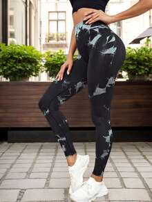 Leggings de Yoga para Mujer Tie-Dye – Alto Tiro, Sin Costuras, Silueta Perfecta | Pantalones de Ejercicio Elásticos - Comodidad y Movilidad Total - Gris oscuro - Ver 3