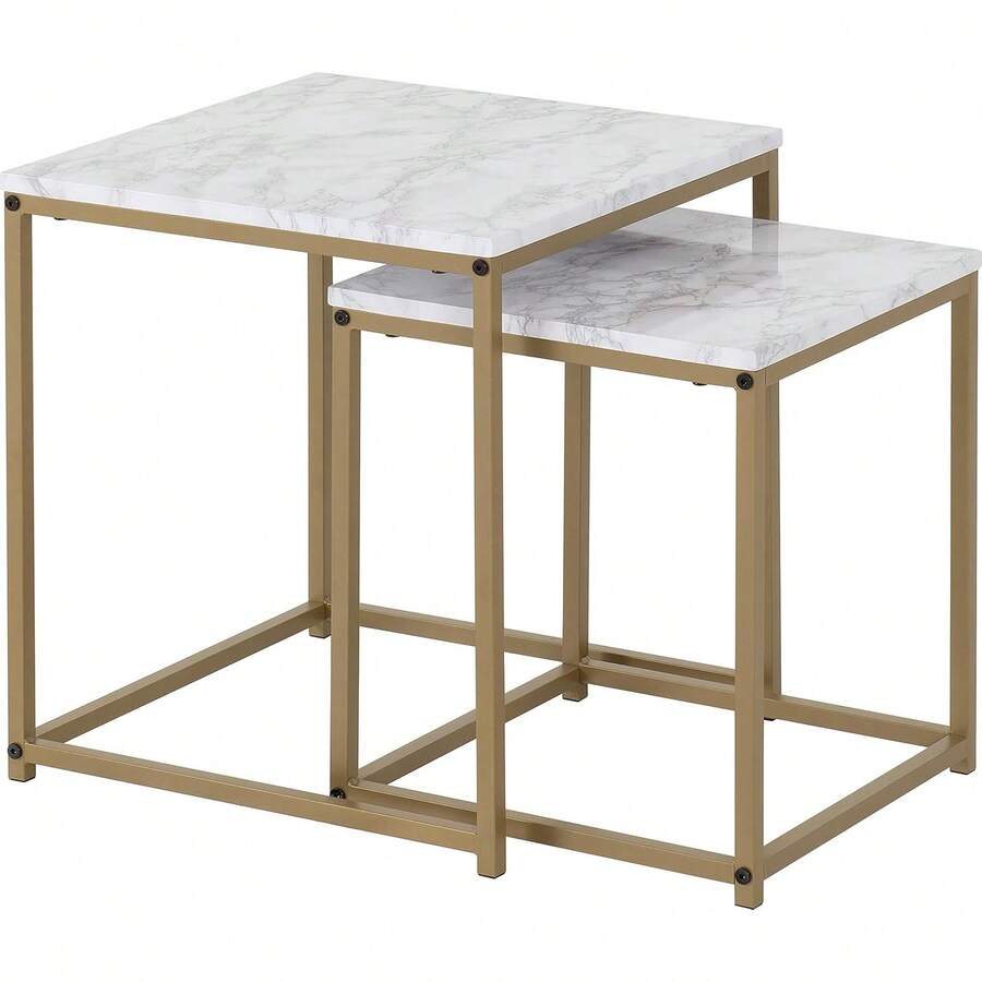 Dallas Nest Of 2 Tables In Marble/Gold Effect - Default - View 1