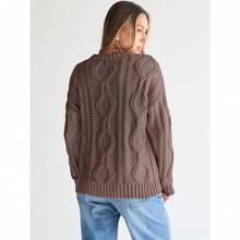2025  Women's Oversized Cable Knit Crewneck Sweaters - Nutmeg - View 3