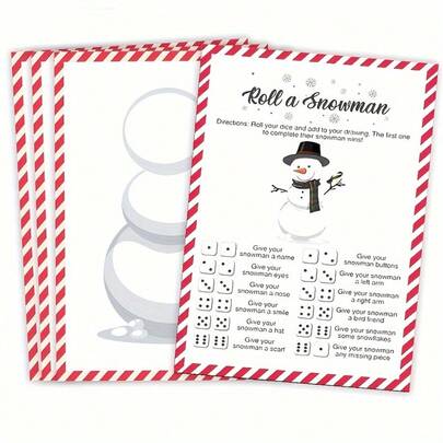 Snowman Dice Game - Christmas Family Activities And Classroom Party Game Set, With Double-Sided Winter Festival Painting Cards, Winter Fun, Festival Entertainment, Holiday Theme, Seasonal Design