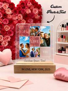 1pc Custom Crystal Plaque - 1 Piece Contains 4 Photos And Text, The Base Can Be Customized With Text, Bohemian Style Desktop Decoration Stand, Suitable For Anniversary/Birthday (Mother's Day Or Valentine's Day) - Unisex Gift Idea + Wedding Halloween Christmas Decoration, Christmas Ornaments.