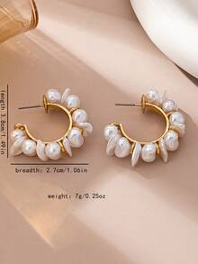 1 Pair Vintage Style Minimalist Geometric Faux Pearl Hoop Earrings, Suitable For Women's Daily, Party, Or Gift - Multicolor - View 5