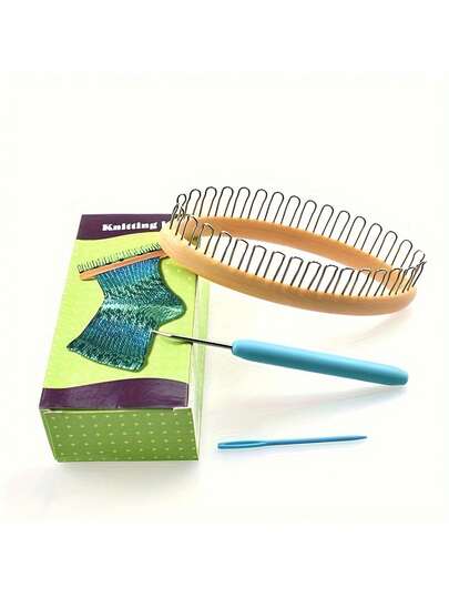 DIY Knitting Machine Kit With Loom, Crochet Hook, And Knitting Tools - Craft Yarn Set For Hats, Scarves, Creative Small Weaving Loom Kit With Hooks (Beige)