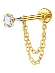 CIZME 1件装垂坠扁平耳环，带链，16G无螺纹不锈钢推入式耳环，适用于耳软骨、耳廓、耳屏、鼻部穿孔，男女通用，6/8毫米针，鼻钉，唇环，耳软骨环，唇部穿孔，美杜莎鼻饰，耳屏，耳廓饰品 - 金銀色-2 - 查看 10