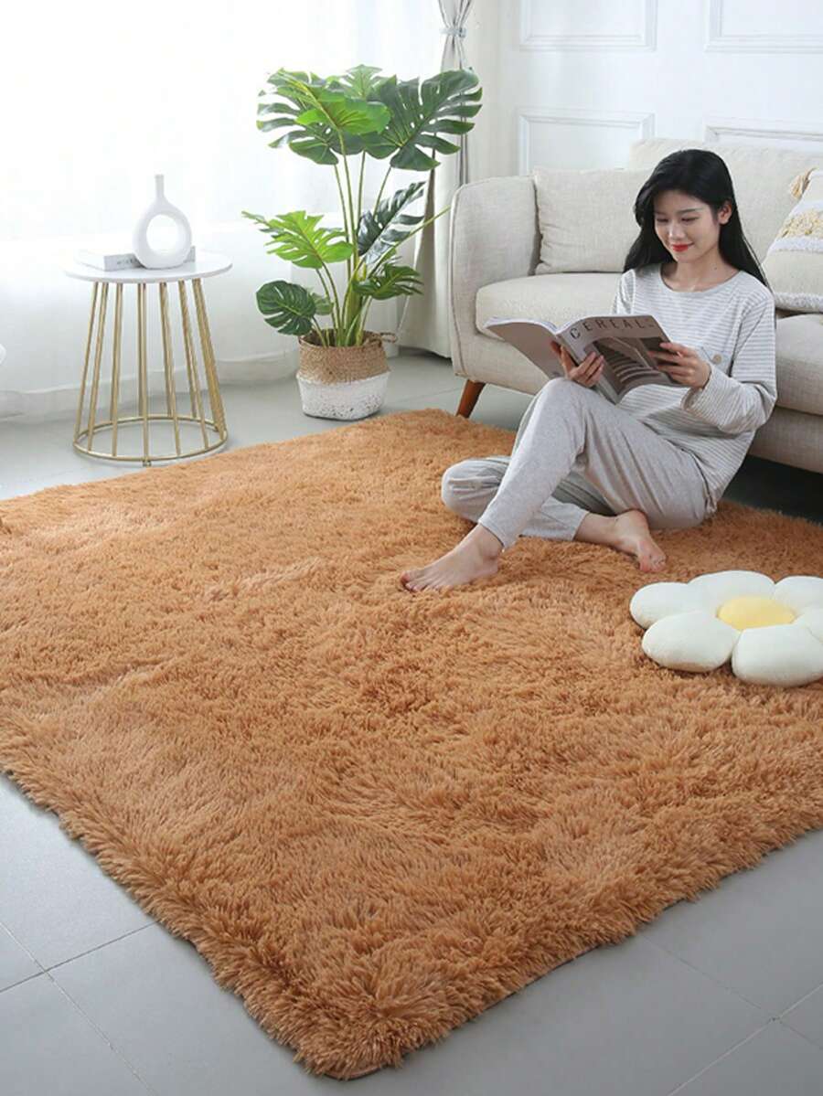 Alfombra de felpa, moderna, suave, agradable para la piel, fácil de limpiar, se puede utilizar en dormitorios y salas de estar para hacer que su hogar sea más hermoso. - Café integral - Ver 1
