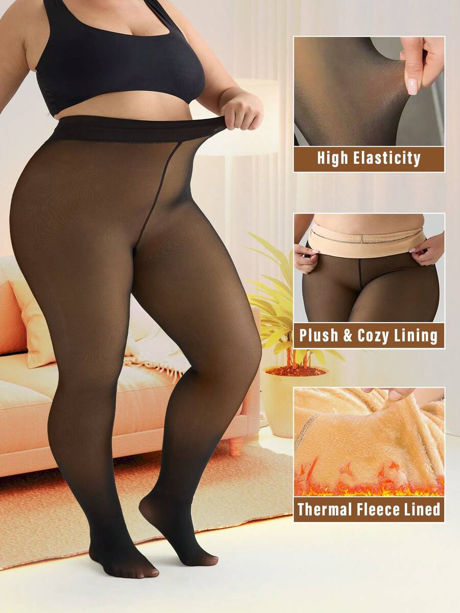 One-Piece Plus-Size Women's High-Waist Thermal Lined Thermal , Elegant Colors, Suitable For A Variety Of Clothing Combinations, Can Be Worn As A Layer Or As An Outer Layer, Suitable For Cold Weather, Casual And Formal Occasions, A Must-Have For Warmth In Autumn And Winter, Cozy - Bronze - View 1