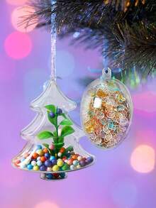 10pcs Clear Fillable Ornaments Balls Christmas Tree Shaped Plastic Ball For DIY Crafts Hanging Transparent Ornament Balls For Christmas Tree Decor - Multicolor - View 8