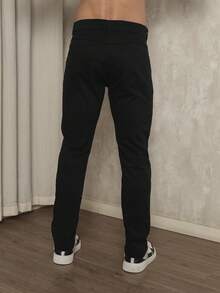 Men's Slim Fit Dress Twill Pants With Built-In Pockets And Lycra - Black - View 4