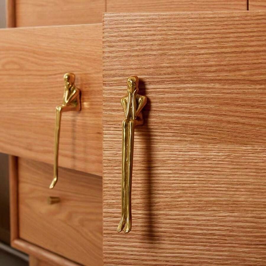 1pc Creative Wardrobe Cabinet Door Pure Copper Little Gold Man Handle, Creative Nordic Style Solid Brass Wine Cabinet Pull Handle, Sculpted Cabinet Pull Handle, Polished Brass Creative Long Handle, Including Installation Hardware, Suitable For Wardrobe Doors, Decorations, Luxury Home Decor | Exquisite Cabinet Knob | Polished Metal, Cabinet Decorative Hardware