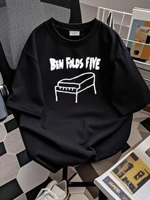 180g pure Cotton Vintage 90s BEN FOLDS FIVE Big Piano Nice Image American fashion Stylish Unisex Stretched women designer clothes Women Top Graphic Tees T-Shirt For Women Casual streetwear Comfortable graphic Slightly Print Round Neck Short Sleeve Summer Breathable - Negro - Ver 3
