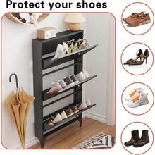 HLJ  Black Slim Shoe Cabinet With 3 Flip Drawers Narrow Farmhouse Shoe Storage Organizer Freestanding Shoe Rack With Metal Legs For Entryway Hallway Foyer 3 Door129 - 黑色 - 查看 3