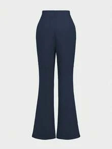 Elegant Daily Business Commute Basic Set: Waist-Cinched Regular Shoulder Long Sleeve Blazer + High-Waisted Flared Leg Pants, Suit Set Spring - Navy Blue - View 10