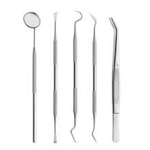 Fabricante de herramientas dentales, herramienta dental, espejo oral de inspección de dientes, sonda, removedor de cálculo dental para uso doméstico - Conjunto de 5 piezas de textura + caja de hierro pequeña - Ver 6