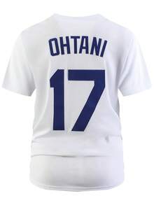 Camiseta de béisbol blanca casual de manga corta con bordado y costuras, cuello en V y botones para hombre