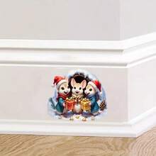 ملصق حائط عيد الميلاد قطعة واحدة، عائلة فأر جميلة هدية، ملصق عيد الميلاد، ملصق فأر كرتوني ذاتي اللصق من البي في سي، مناسب للغرفة المعيشية والنوم وغرف الأطفال والنوافذ والأبواب وديكور المنزل في العطلات