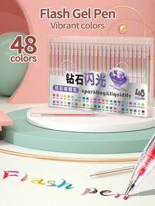 1pc Gel Pen, High-Quality Glowing Colorful Glitter Pen, 48/36/24/18/12/8 Colors Available, Student Planner Highlighter Marker Pen, Drawing Colored Pen