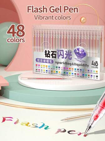 1pc Gel Pen, High-Quality Glowing Colorful Glitter Pen, 48/36/24/18/12/8 Colors Available, Student Planner Highlighter Marker Pen, Drawing Colored Pen