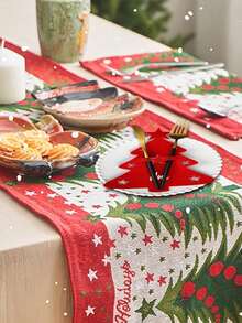 Customizable Name Christmas Tree Felt Personalized Cutlery Holder Bag Knife Fork Pouch Tableware Mat Party Table Decor Personalized Name Mat For Home Kitchen, Restaurant Dining, Party And Holiday Table Decor - Multicolor - View 11