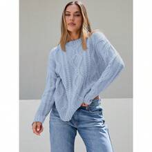2025  Women's Oversized Cable Knit Crewneck Sweaters - 淡藍色 - 查看 2