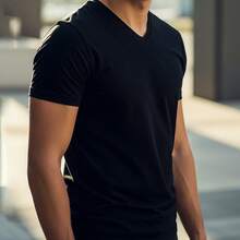 Men's Premium Slim Fit V-Neck Egyptian Cotton T-Shirt - 黑色 - 查看 7
