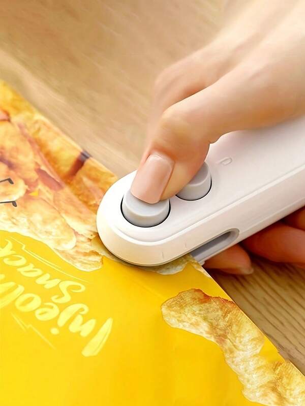 1 pieza Mini sellador de bolsas recargable 2 en 1 con cuchilla cortante, sellador de bolsas de plástico con calor para mantener los alimentos frescos, sellador al vacío eléctrico pequeño, sellador con carga USB para almacenamiento de alimentos