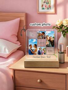 1pc Custom Crystal Plaque - 1 Piece Contains 4 Photos And Text, The Base Can Be Customized With Text, Bohemian Style Desktop Decoration Stand, Suitable For Anniversary/Birthday (Mother's Day Or Valentine's Day) - Unisex Gift Idea + Wedding Halloween Christmas Decoration, Christmas Ornaments.