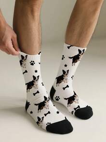1PC Unisex Personalized Pet Dog Portrait Pattern White & Black Comfortable Casual Socks For Pet Lovers, Birthdays, Holidays