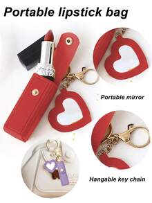 1pc Lipstick Holder With Heart-Shaped Mirror, Useful For Women Makeup, Key Chain. Heart-Shaped Mirror Decorated Lipstick Case, Multi-Color Women Makeup Bag, Heart-Shaped And Bag Decor Fashion Keychain Pendant, Wallet, Purse, Bag Accessories, Storage Pouch ,Jewellery Box,Pouch,Makeup Brush Holder,Brush Holder,Perfume Organiser,Pouch Bag