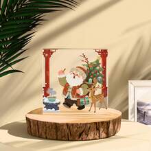 1 pièce (10*10CM/4*4in) Ornement de Noël en forme de cœur en cristal acrylique, scène de la Nativité avec la Vierge Marie, un âne, des moutons, un halo, une étoile et un design artistique religieux. Cadeau parfait pour Thanksgiving et Noël, convient pour la décoration de bureau, l'étagère, la décoration de fête - Style artisanal moderne