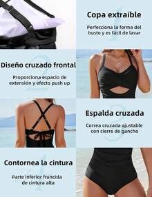 Traje de Baño de Una Pieza para Mujeres, Traje de Baño Elegante para Mujeres, Ropa de Playa, Bikini Sexy, Adecuado para Playa, Piscina, Vacaciones - azul - Ver 6