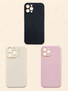 3 piezas Fundas de teléfono de silicona de unicolor minimalista en negro, blanco y rosa compatibles con 17 Pro Max y teléfonos Galaxy, cubiertas protectoras, estuche de teléfono básico y lindo como regalo de primavera - Multicolor - Ver 24