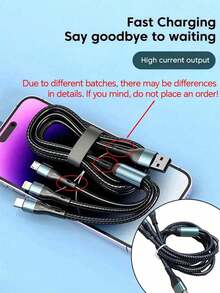 3-In-1 120W Max Multi-Device Fast Charging Cable, Super , Type-C Fast Charging Port. Fully Compatible With IPhone And Android Phones And Tablets - Supports 16/15/14/13/12/11, Galaxy S24/S23/S22/S21, Vivo And Other Models, And Can Be Universally Used Compatible With Iphone, Android Devices, Cameras, MP3 Players, Etc. An Ideal Choice For Christmas/Household Gifts.