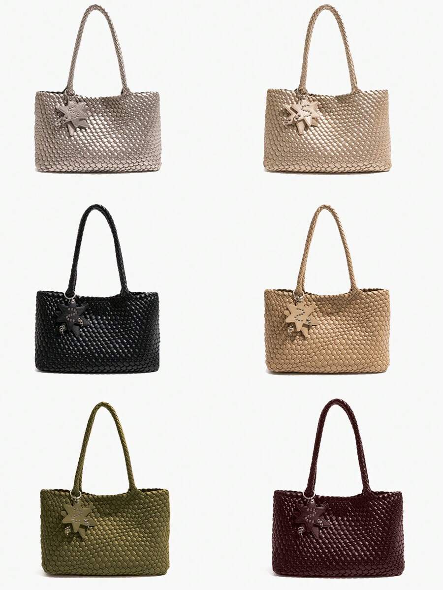 2025新款高品质软皮手工编织手提包，简约时尚单肩托特包 - 彩色 - 查看 1