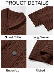 Mens Chunky Shawl Collar Cardigan Sweaters Cable Knit Button Down Knitwear Warm Fall Winter Outfits - Coffee Brown - View 5