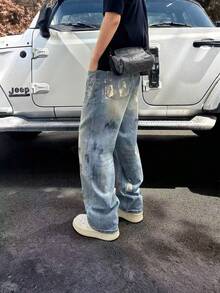 Quần Jeans Nam Rộng Rãi Thường Ngày, Phong Cách Đường Phố, Vừa Vặn, Thời Trang Thường Ngày - Rửa trung bình - Xem 2