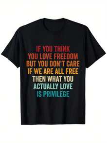 Men'S Funny Political Statement T-Shirt - "If You For THINK You Love Freedom..." Slogan, 100% 180gsm Heavyweight Casual Round Neck Tee, Black With White & Red Print, S-XXXL Sizes For Year-Round Comfort & Casual Attire, Humorous Gift For Conservatives & Liberals, Men Graphic Tee, Funny Shirt For Men, T Shirt With Funny Saying, T Shirt For Men, Graphic Tee Men, T-Shirt For Men, Funny Tshirt, Men Clothe, Men Shirt - 黑色 - 查看 1