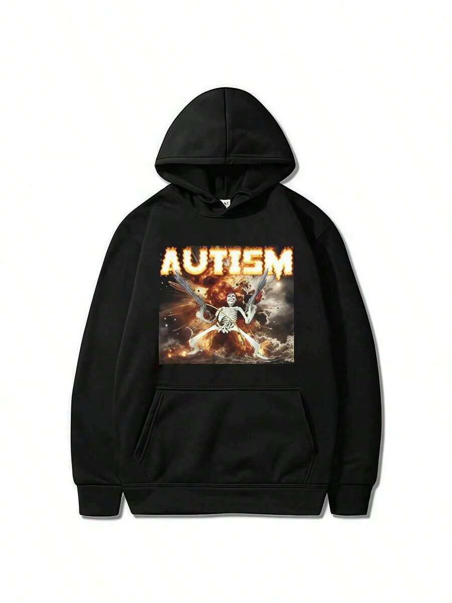 Autism Skeleton Meme Print Hoodie Funny Punk Skull Men Women Fashion Hooded Sweatshirt Gothic Cool Oversized Hoodies Streetwear Hoodies For Men Black Hoodie For Women Men's Hoodie - 黑色 - 查看 1