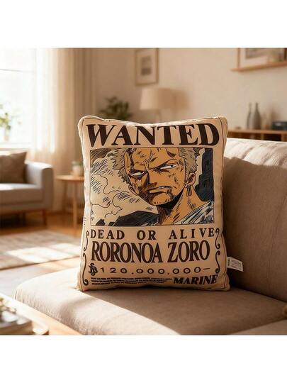 Miniso One Piece Classic Series 16 Inch Roronoa Wanted Poster Throw Pillow, Made Of High Quality Fabric Com Tafel Filling, Perfect Living Room Sofas(1 PC) view 5