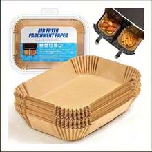 50pcs/100pcs Rectangular Air Fryer Paper Pad, Non Stick Parchment Paper, Oil Resistant Air Fryer, Disposable Oil Proof Air Fryer Paper, Anti Stick Tape Edge, Easy To Clean Baking Tray, Suitable For Air Fryers, Ovens, Microwave Ovens - Essential Kitchen Supplies For Thanksgiving And Holidays, Air Fryer Accessories