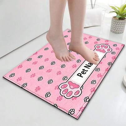 Tapete de banheiro de lã sintética com estampa de pata de cachorro rosa suave, 1 peça, tapete de cozinha, capacho - microfibra super macia, adequado para cozinha, banheiro, capacho decorativo